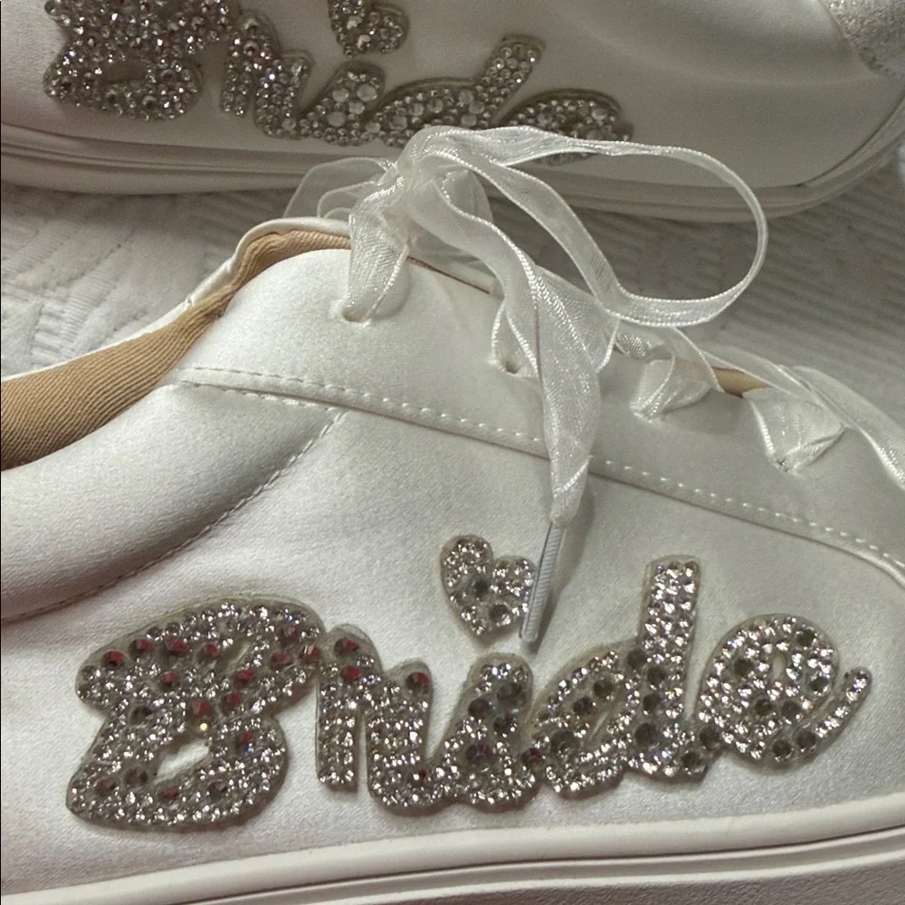 Betsey Johnson Cibil “Bride” Sneakers. Bling.  Size 8. Satin Ribbon lace.